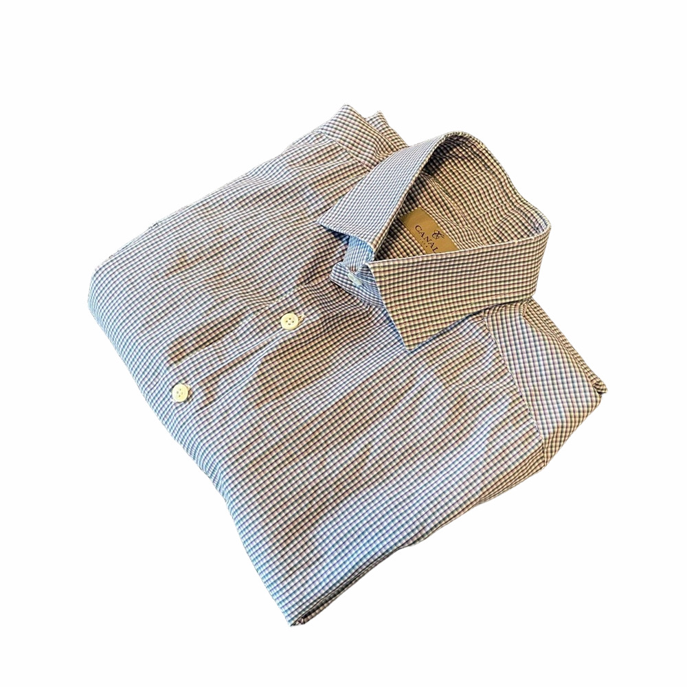 Canali Blue Checkered Shirt Neck 16 1/2
